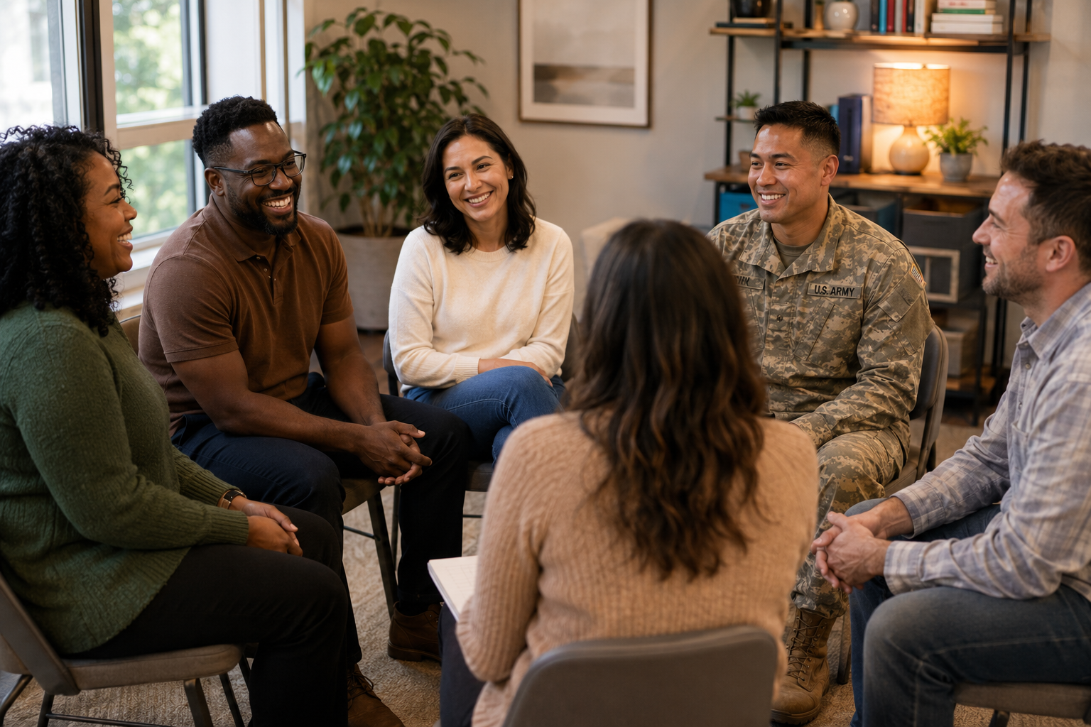 Diverse group in therapy session